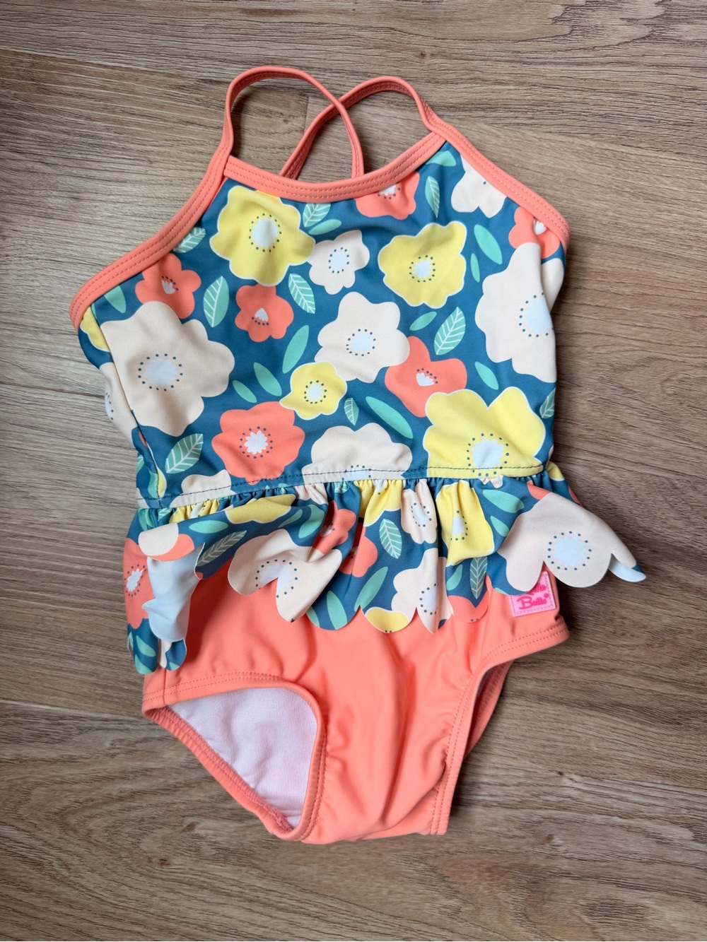 Ruffle Butts Baby Girl Floral Coral Peplum One-Piece Swimsuit
